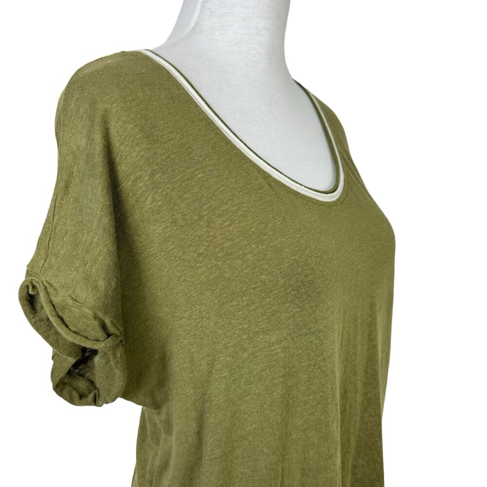 Lysse Olive Green Linen Blend Relaxed Casual Coastal Breathable Hi Low Tunic Tee - Picture 7 of 10